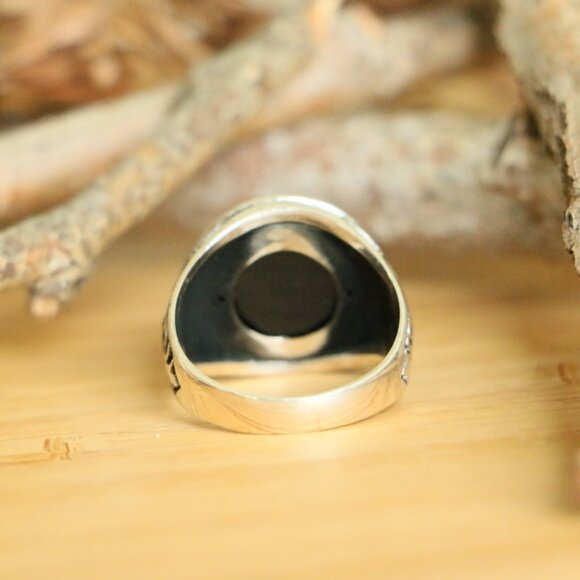 925 Sterling Silver Men's Ring Natural  Black Onyx - Picture 6 of 6